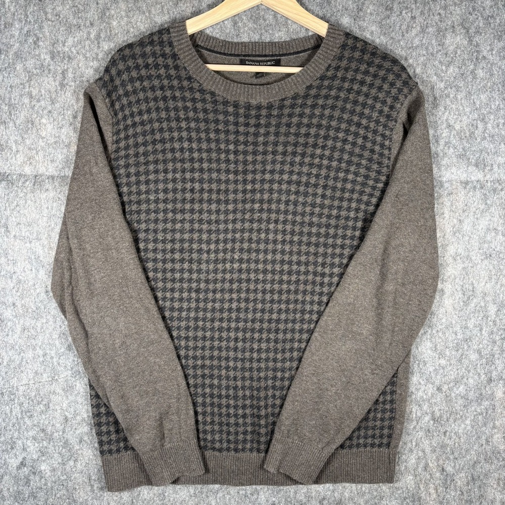 Banana Republic Houndstooth Sweater Mens Medium‎ Brown Pullover Preppy Casual